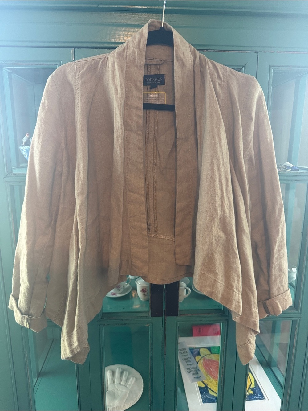 Topshop Taupe Draped Open Front Jacket EUC